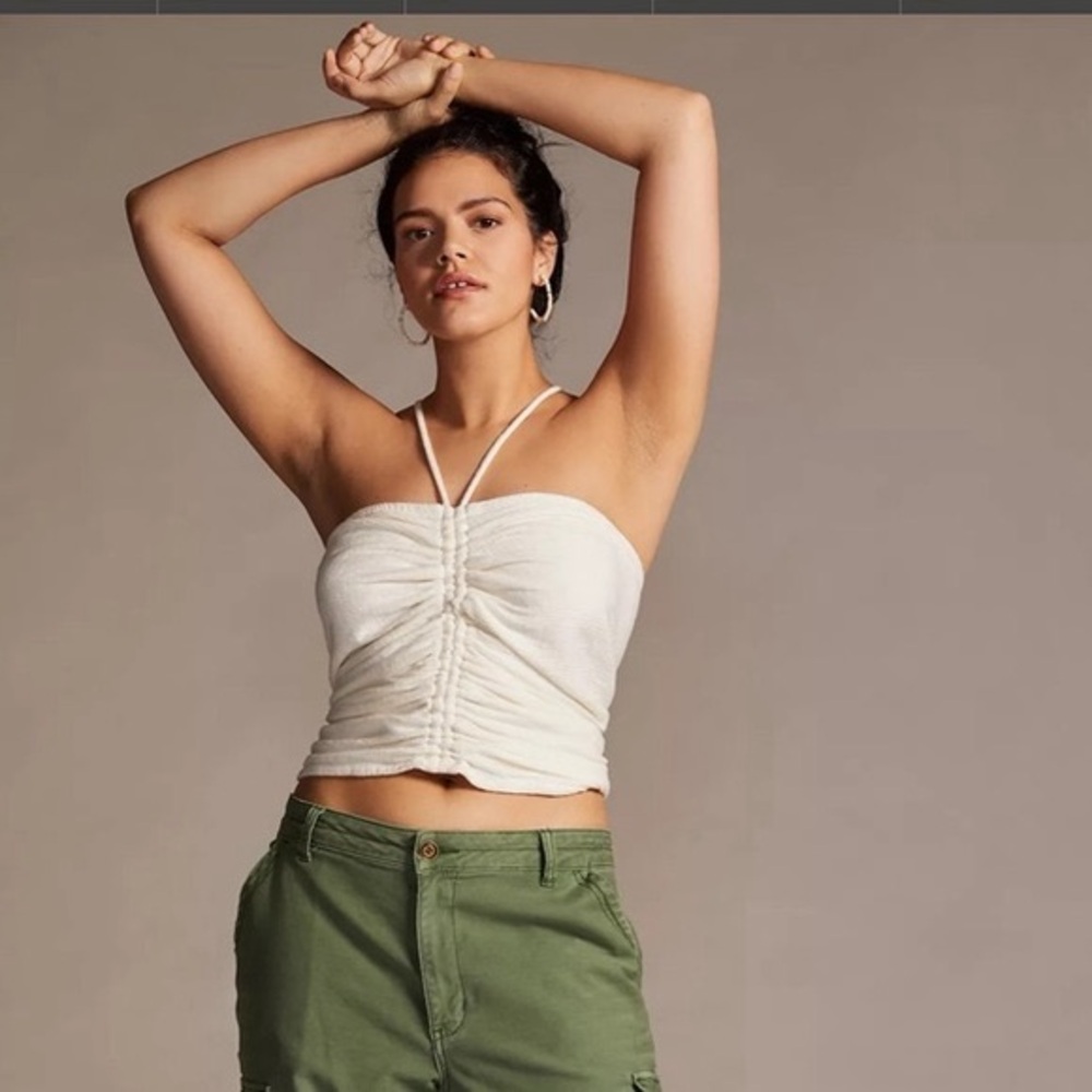Anthropologie Pilcro Cream Ivory Ruched Strap Tube Top XL
